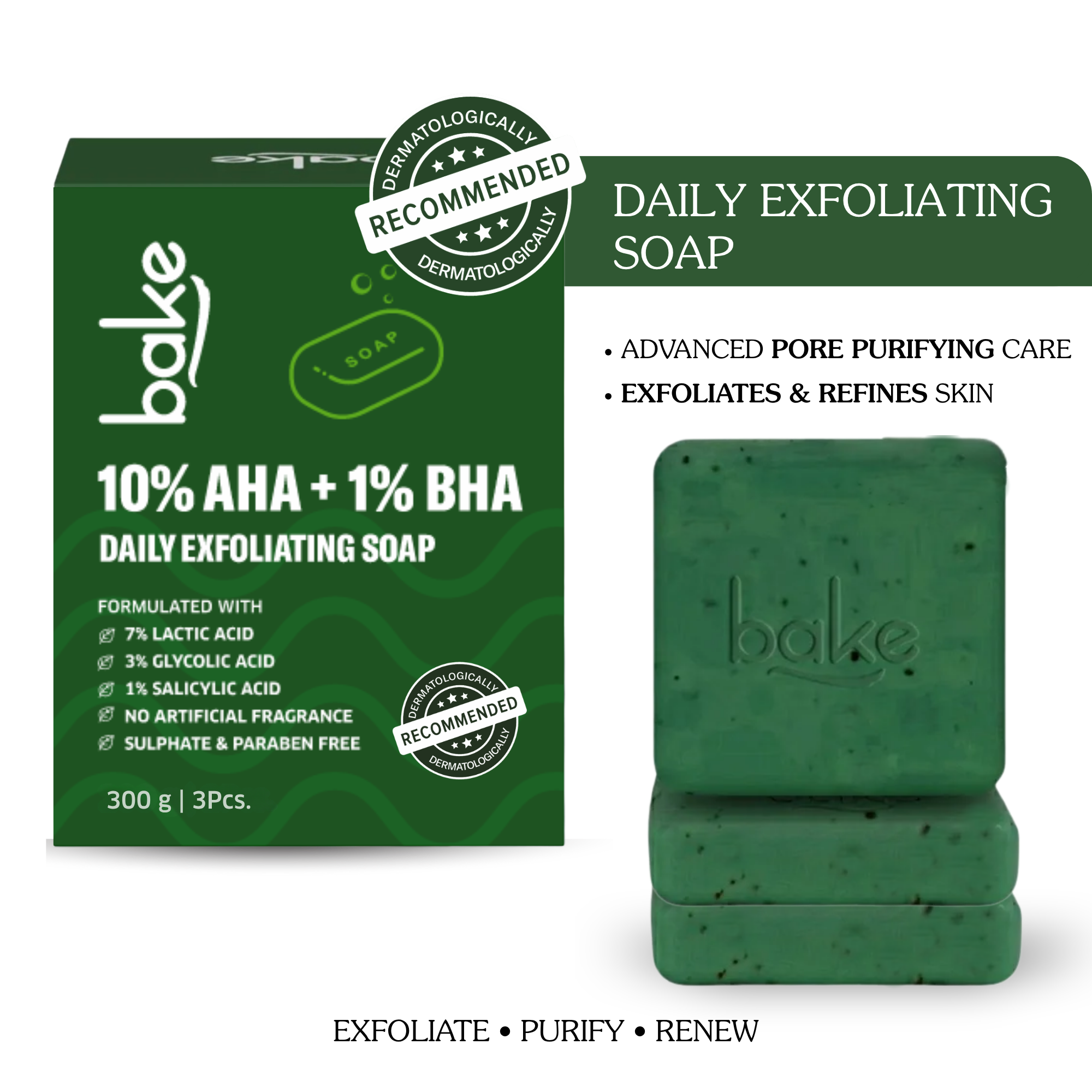 10 AHA + 1 BHA Scrub Treatment Soap with Lactic Acid For Clogged Pores, Exfoliation, Strawberry Skin Bright Underarms-Pack of 3(100g x 3)