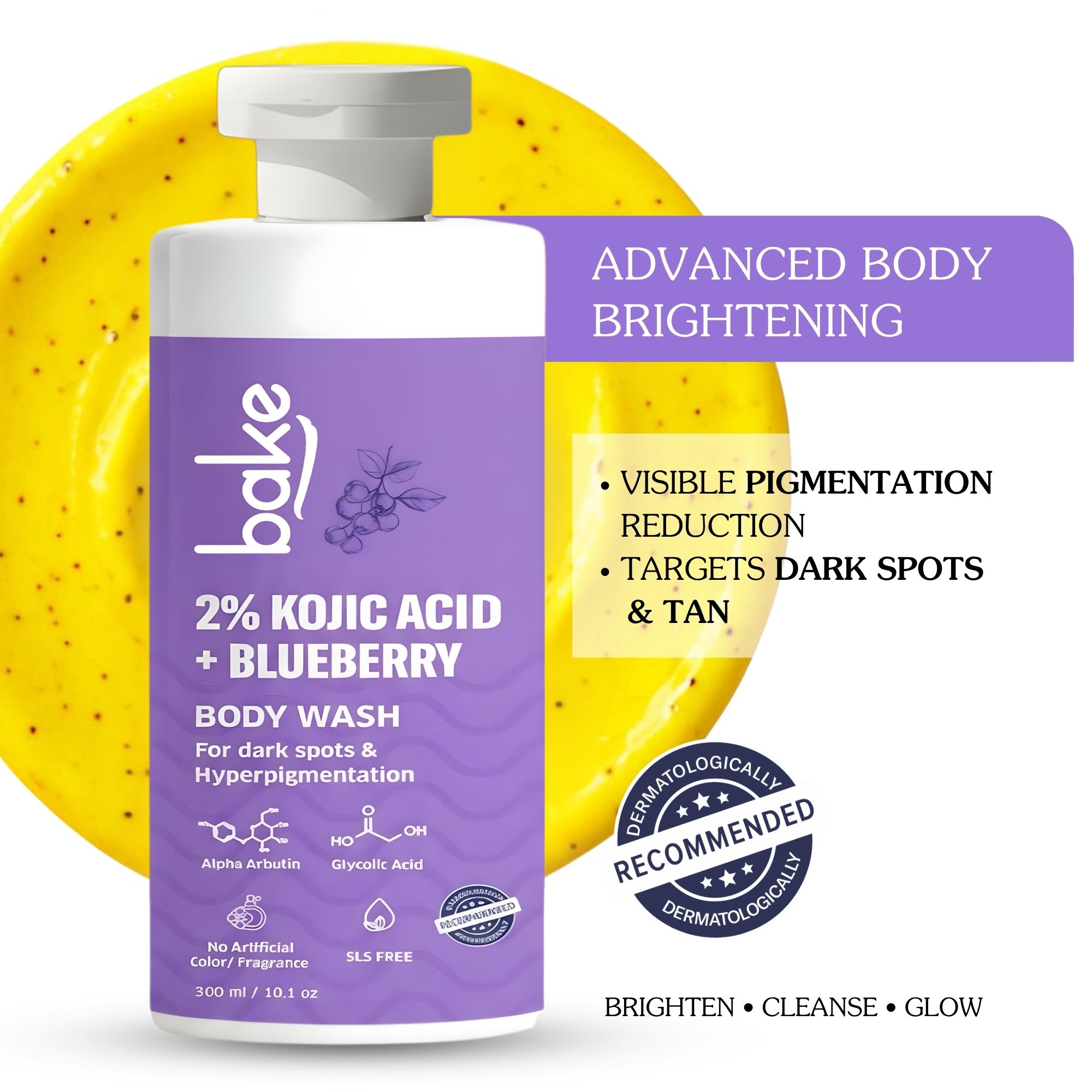 2 Kojic Acid Brightening Body Wash for Pigmentation, Tan Removal Dark Spots 300ml