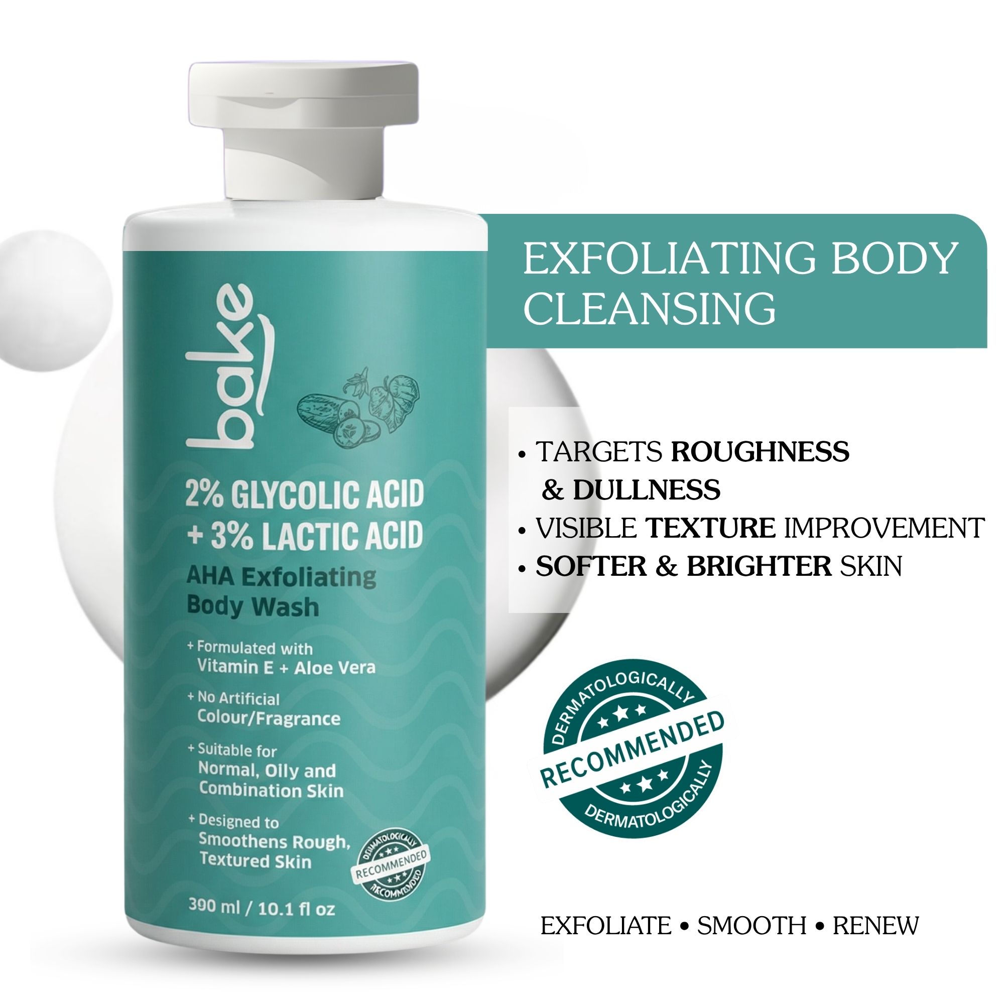 2 Glycolic Acid + 3 Lactic Acid AHA Body Wash for Tan Removal, Strawberry Skin, Rough Bumpy Skin 300ml