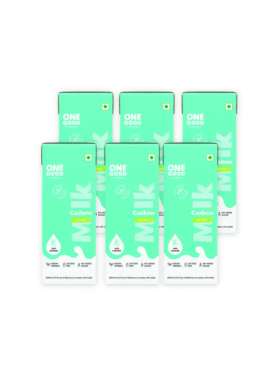 One Good by Nourish You No Added Sugar Cashew Oat Plant Based Milk | Lactose-Free | Gut-Friendly | Dairy-Free | Vegan | No Added Sugar | Plant Protein | 200ml Pack of 6 | 1200ml