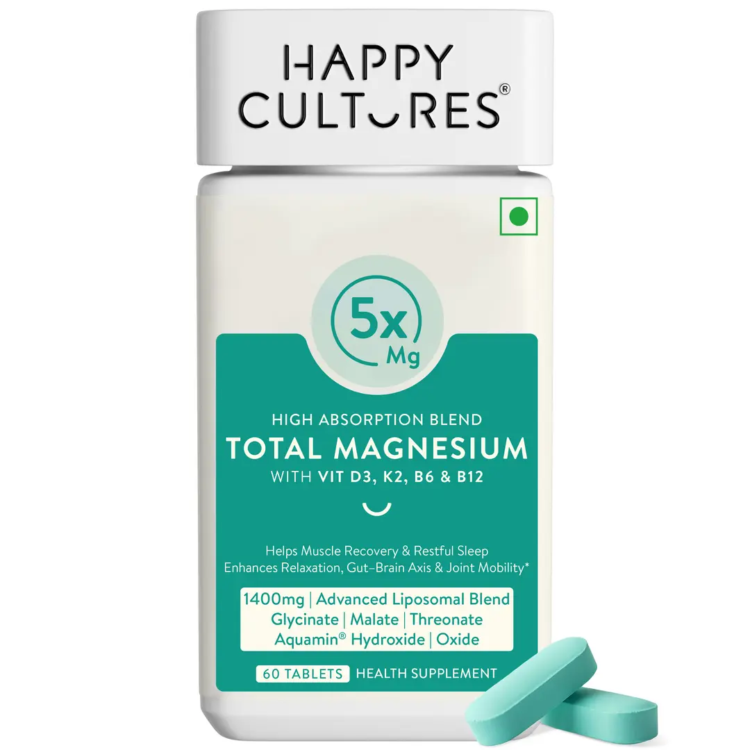 5X Total Magnesium Capsules - 1400mg | 440mg Elemental Magnesium | With Vitamin D3, K2, B6 B12 | Supports Deep Sleep, Muscle Recovery Heart Health |100gm|60 Tablets