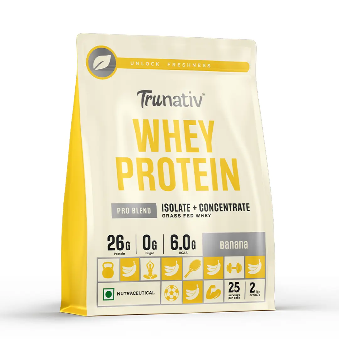Whey Protein Isolate Concentrate Pro Blend | 26g Protein 6g BCAA Per Scoop | Light and Clean Whey Protein Powder Blend | No Added Sugar | Higher Protein Absorption | Trustified Certified | Banana 907gm (2lbs)