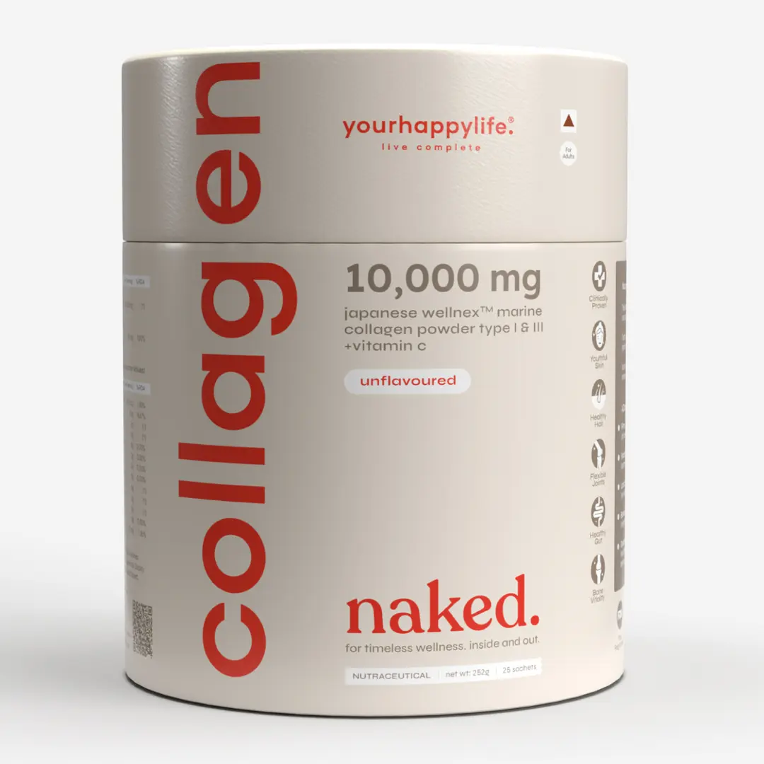 10,000mg Marine Collagen Peptides with Vitamin C | Unflavored Collagen Powder | Supports Skin, Joints, Hair Nails | 250gm | 25 Sachet