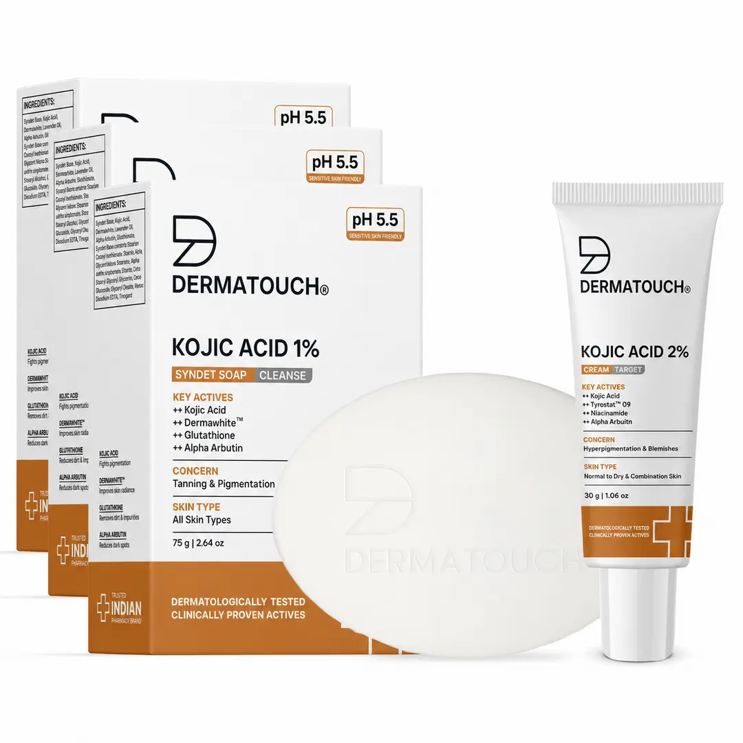Pigmentation Care Combo | Kojic Acid 1 Soap 75g (Pack of 3) Kojic Acid 2 Cream 30gm | For Dark Spots, Tanning Uneven Skin Tone | For Men Women