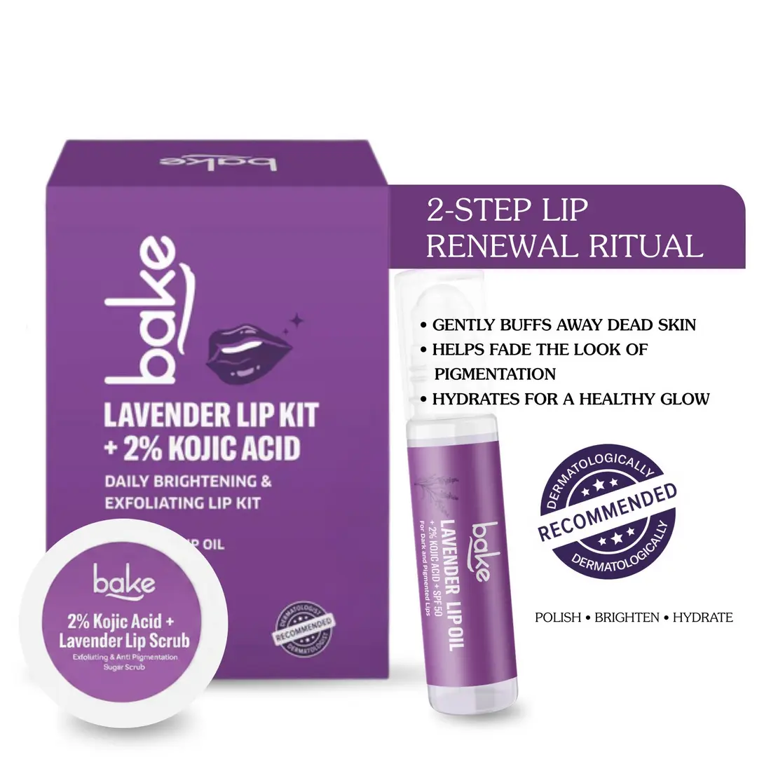 Kojic Acid Lavender Lip Care Kit SPF 50 - Lip Oil Scrub for Dark Lips, Hydrating Brightening 40gm