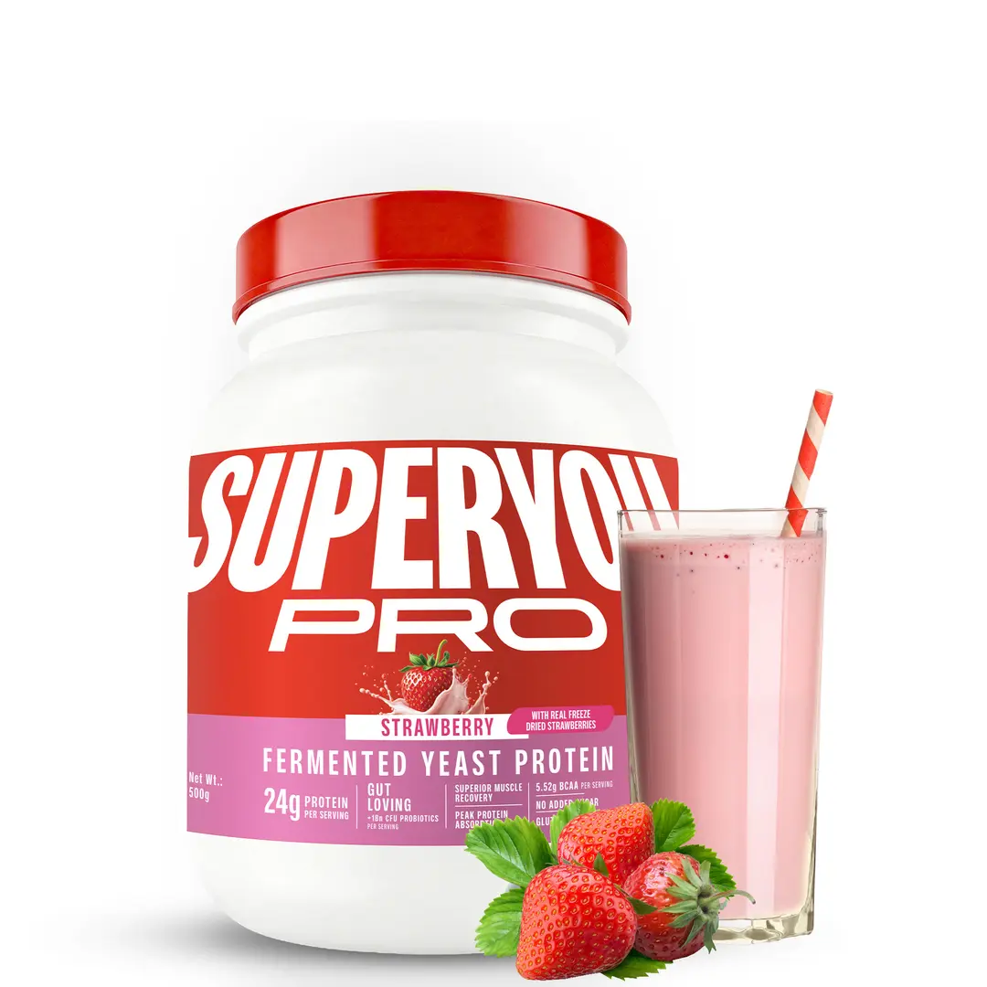 Pro Fermented Yeast Protein Isolate 500gm | 24g Protein| Strawberry | Higher Absorption than Plant Protein | Superior Muscle Recovery | Gut Friendly | Vegan Protein | PDCAAS of 1