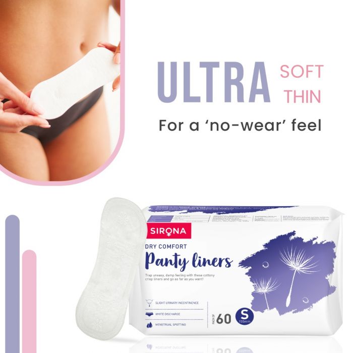 Sirona: Ultra-Thin Premium Panty Liners (Regular Flow) 60 Counts - Small