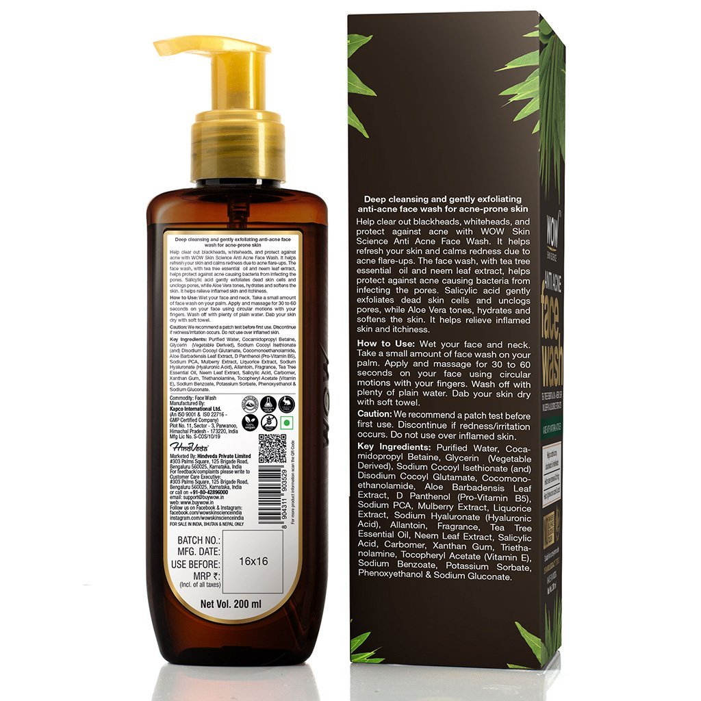 WOW Anti Acne Face Wash, 200 ml