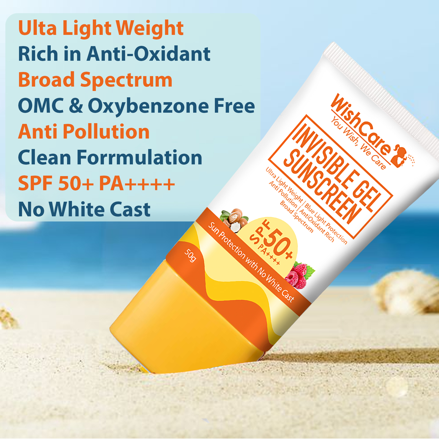 WishCare: Invisible Gel Sunscreen SPF50+ PA++++ - 50gm