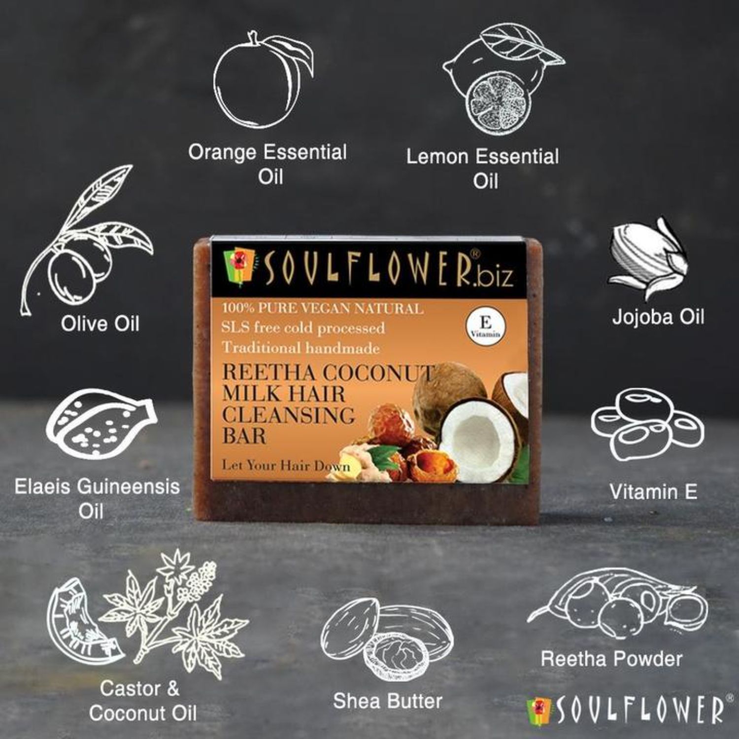 Soulflower Reetha, Coconut Milk Hair Cleansing Bar Soap 150g