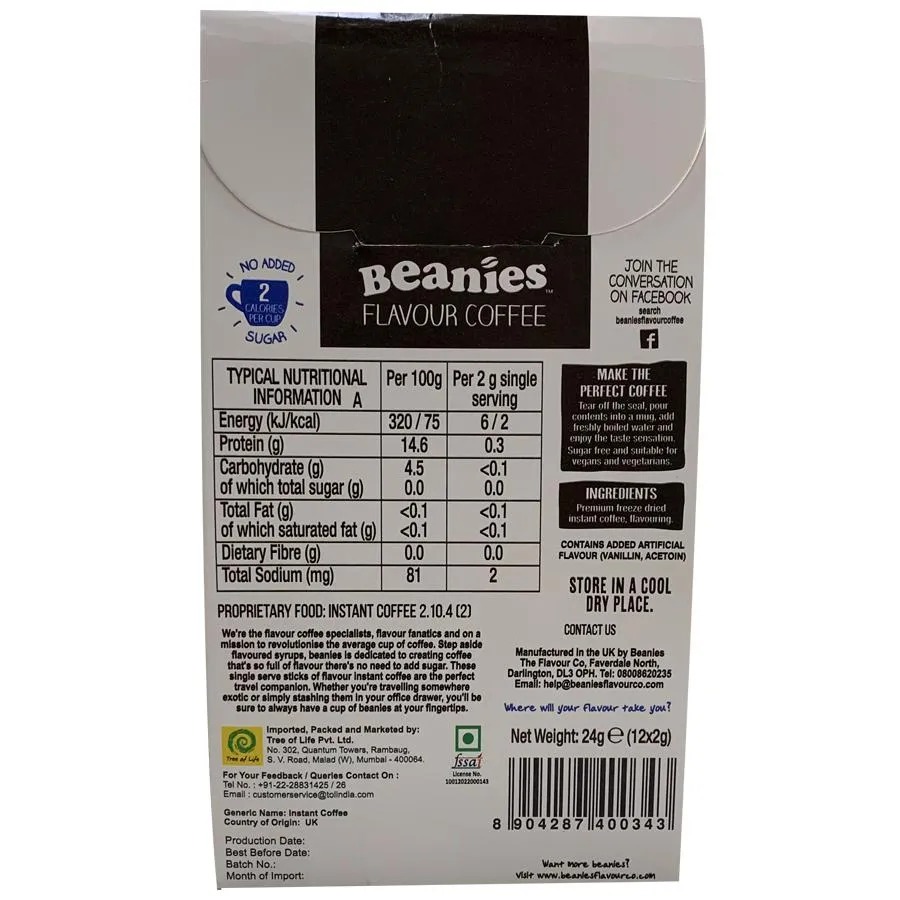 Beanies Nutty Hazelnut Flavour Instant Coffee Pack of 12 Sachets