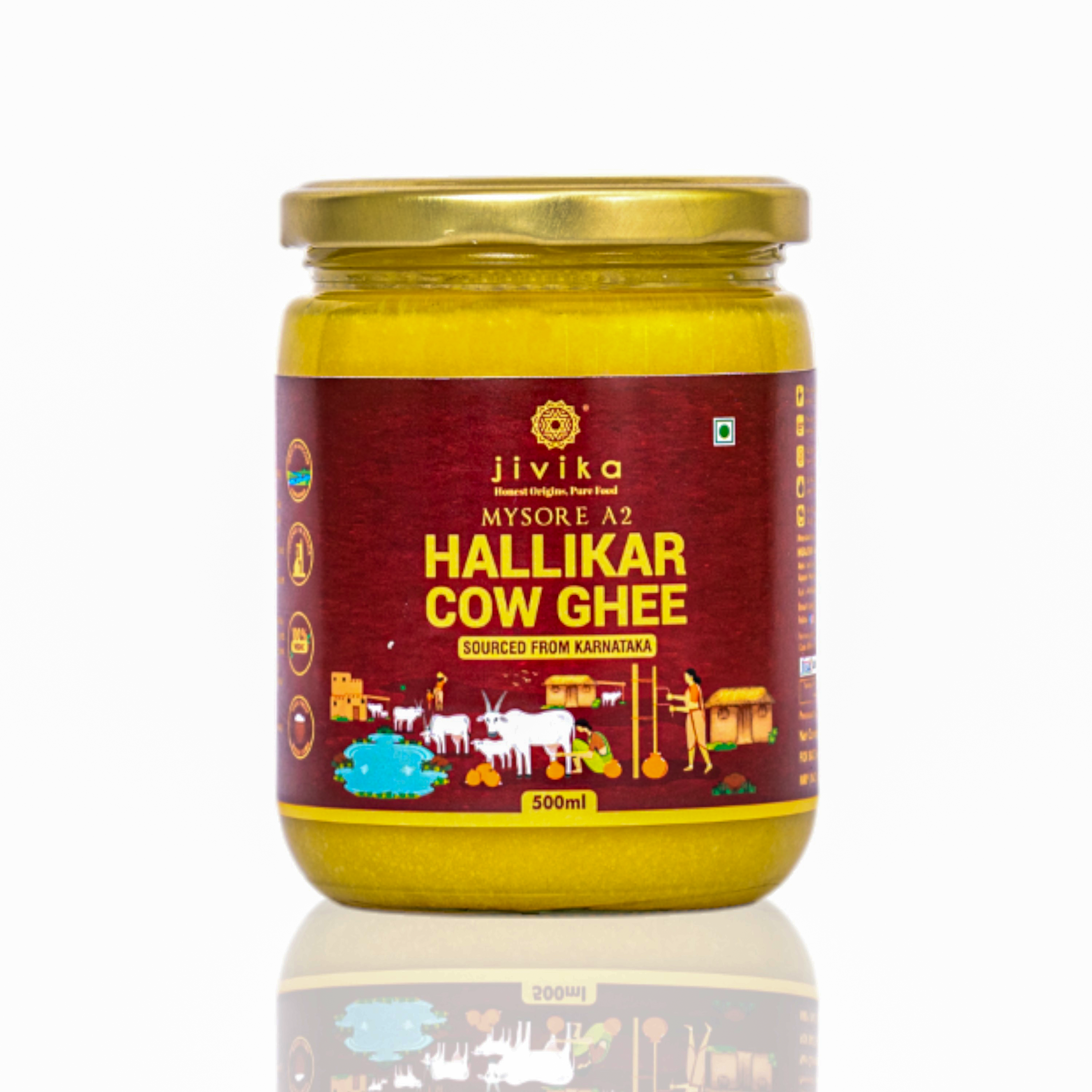 Premium A2 Hallikar Cow Ghee (Glass Bottle) 500ml