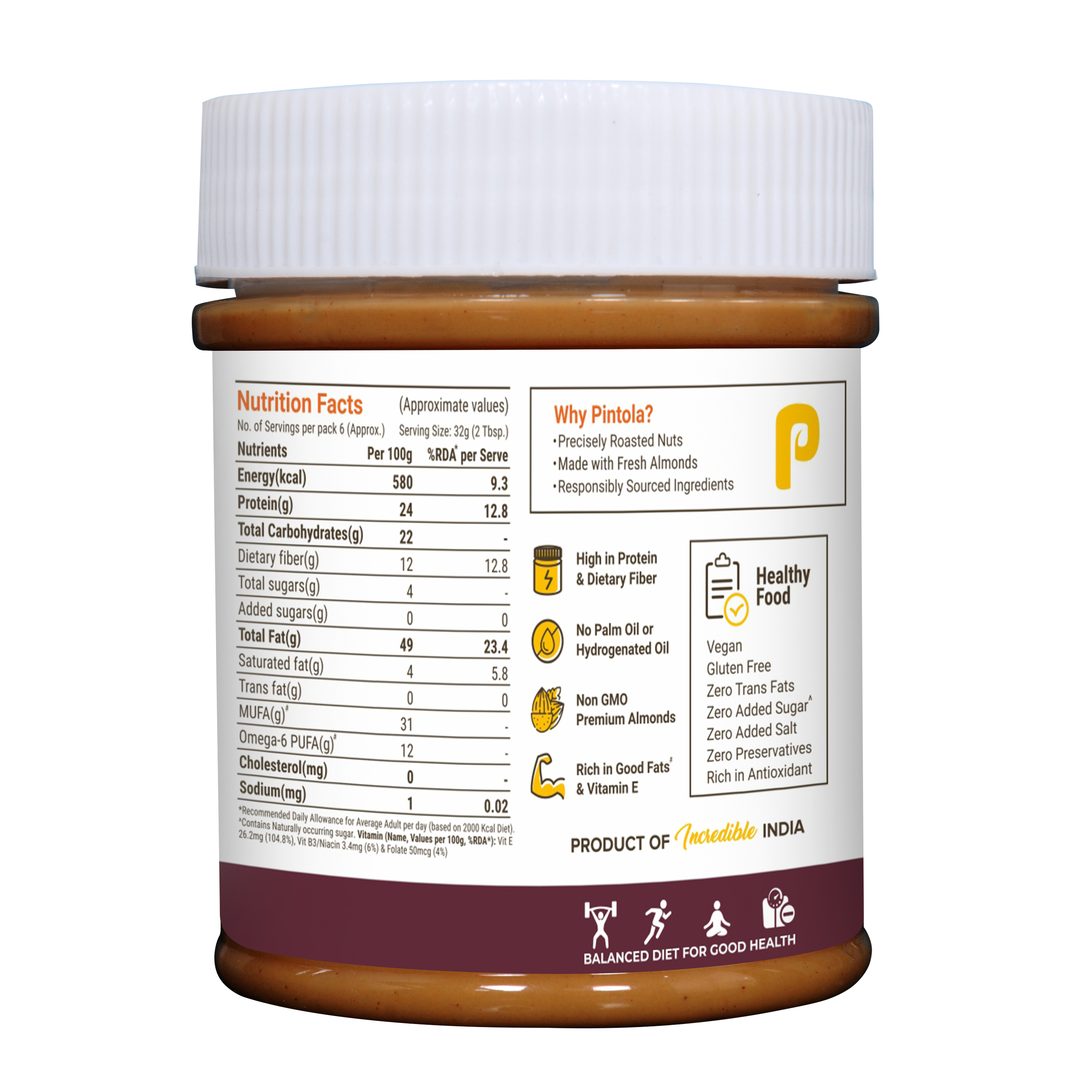 Pintola Almond Butter Dark Chocolate Crunchy 200gm