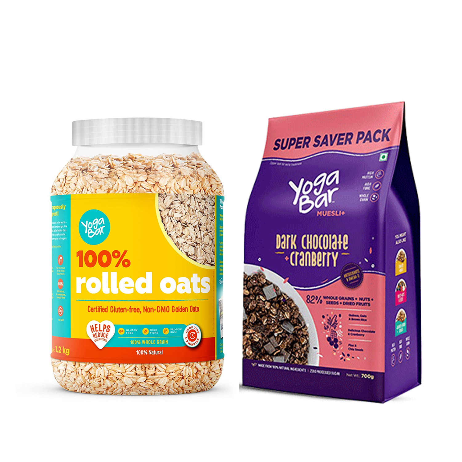 Yogabar 100% Rolled Oats 1kg (Buy 1 Get 1 FREE)  Premium Golden, Gluten  Free Oats with High Fibre (1 Kg Each) : : Grocery & Gourmet Foods