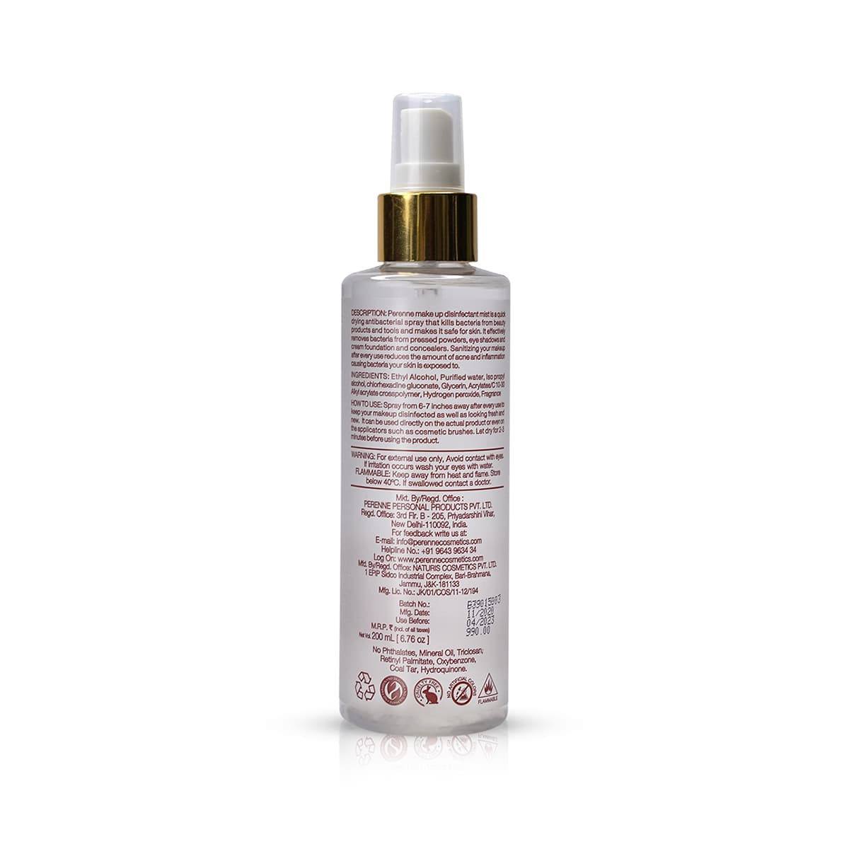 Perenne Cosmetics : Makeup Disinfectant Mist - 200ml