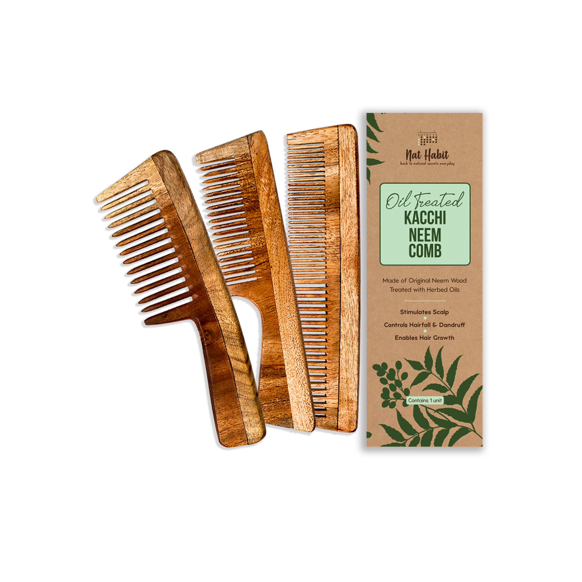 Kacchi Neem Comb (Dual + Wide + Fine Combo)