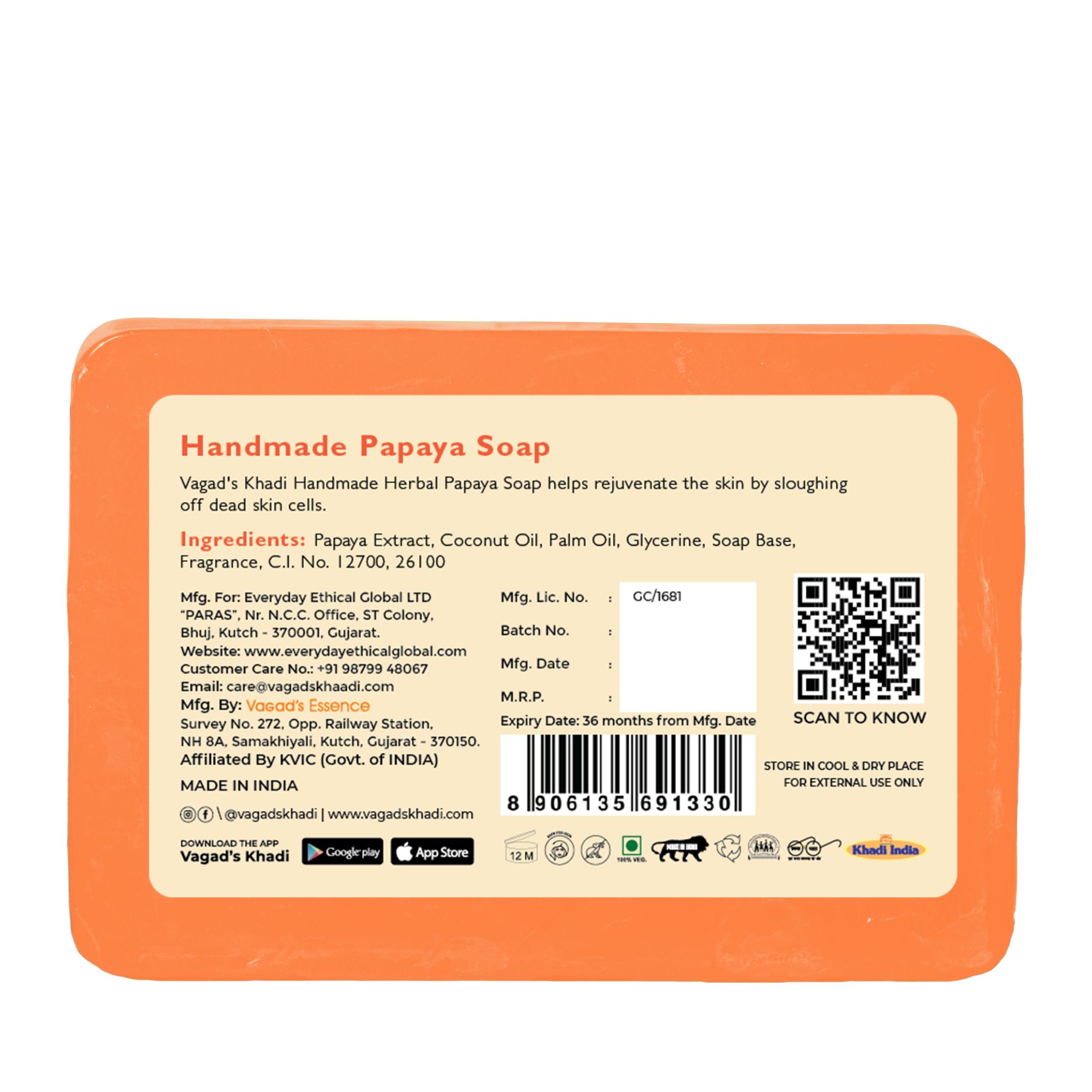 Vagad\'s Khadi Papaya Soap 125gm (Pack of 3)