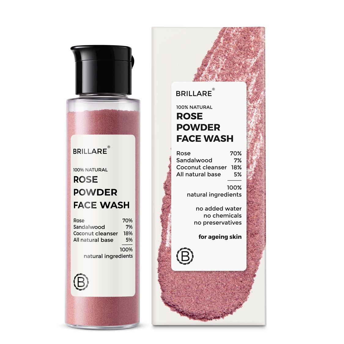 Brillare Rose Powder Face Wash For Well Hydrated, Younger Looking Skin