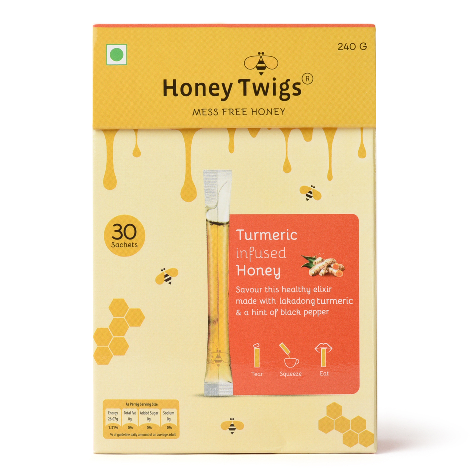Honey Twigs Turmeric Honey and Lakadong Black Pepper - 240gm - 30 Sachets