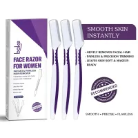 Bake Cosmetics: Reusable Face Razor for Women  Painless Hair Removal for Eyebrows, Upper Lip & Chin with Anti-Slip Grip  Instant Glow  Pack of 3