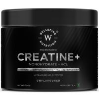 Wellbeing Nutrition: 100% Pure Micronised Creatine Powder Monohydrate + HCL Unflavoured 100g, 33 servings Tested for Purity For Muscle Strength & Recovery, Muscle Growth & Cognition For Men & Women