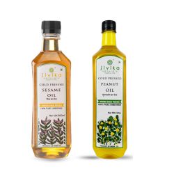 Jivika Pure: Sesame Oil Wood Pressed Cold Pressed Oils & Peanut Oil (Wood Pressed/Cold Pressed) Combo - 500ml Each