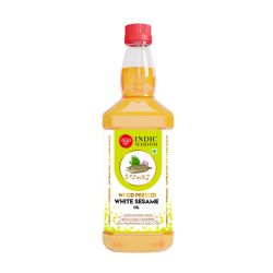 Indic Wisdom: Wood Pressed White Sesame Oil 1 Liter (Cold Pressed White Sesame Oil - Extracted on Wooden Churner)