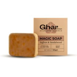 Ghar Soaps: Sandal Wood And Saffron Bath Soap Bar - 100gm