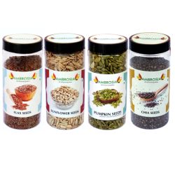 Ambrosia: Super Seeds Combo 1Kg Seeds - Pumpkin Seeds, Chia Seeds, Flax Seeds, Sunflower Seeds