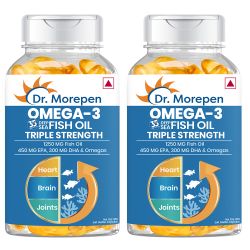 Dr. Morepen: Omega 3 Deep Sea Fish Oil Triple Strength for Healthy Heart, Brain & Joints, 1250mg with 900mg DHA & EPA - 60 Softgels Pack of 2