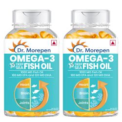 Dr. Morepen: Omega 3 Deep Sea Fish oil for Heart, Brain & Joints, 1000 mg Omega with 300 mg DHA with Vitamin A, D3, E & K27 | 60 Softgel Pack of 2