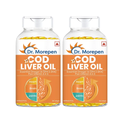 Dr. Morepen: COD Liver Oil Capsules with Natural Omega 3, Vitamin A & D for Healthy Heart, Brain, Eyes & Joints - 100 Softgels Pack of 2