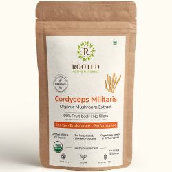 Rooted Active Naturals: Cordyceps Militaris Mushroom Extract powder (45 g) |Energy, Stamina & Endurance | Supports Testosterone, Virility, Lung health, USDA Organic, 20% Beta Glucans