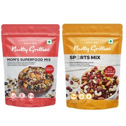 Nutty Gritties: Mixed Dry Fruits, Mom's Superfood Mix + Sports Mix Combo - 400g (2 Pack of 200g each)
