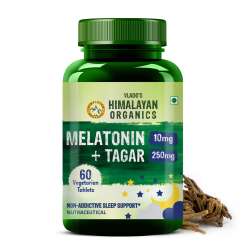 Vlado's Himalayan Organics: Melatonin 10Mg + Tagar 250Mg Supplement With Vitamin B6 And Calcium | Non-Habit Forming, Restful Sleep, Improved Focus, Relaxed Mind | Good For Eye Health - 60 Veg Tablets