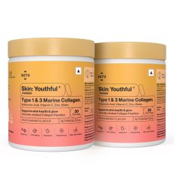SETU: Skin Youthful Marine Collagen Powder Supplements for men and women,210 g | Hydrolyzed Collagen Peptides with N-Acetylglucosamine, Vitamin C, Zinc and Biotin | Supports Healthy Skin, Hair, Nails, Bones & Joint | Peach Mango Flavour (Pack of 2)
