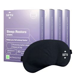 SETU: Melatonin 5mg - 30 Orally Dissolving Strips (Pack of 4) + Eye Mask | Promotes Relaxation & Sleep, Helps Improve Sleep Quality, Eases Jet Lag Strain, Non-Habit Forming | Mint Flavour