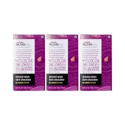The Whole Truth: Dark Chocolate - Almond Raisin - (Pack of 3) - No Added Sugar - Sweetened Only with dates - 47% Cocoa - 38% Dates - 15% Almond and Raisins