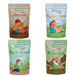 Fabeato: Fabeato Premium Dry Fruits and Nuts Combo (4 x 200 g) Almonds, Cashews, Pistachios, Seedless Green Raisin (250g)