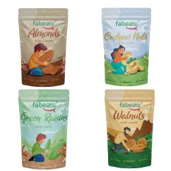 Fabeato: Fabeato Premium Dry Fruits and Nuts Combo (4 x 200 g) Almonds,Cashews,Walnut Kernels,Seedless Green Raisin (250g)