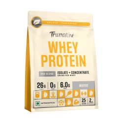 TruNativ: Whey protein powder | Blend with Isolate and Concentrate | 26g Protein | 6g BCAA | No added Sugar | Mango (907g / 2lbs)