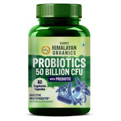 Vlado's Himalayan Organics: Probiotics Supplement 50 Billion CFU with Prebiotics 150mg for Digestion, Gut Health & Immunity - 60 Veg Capsules