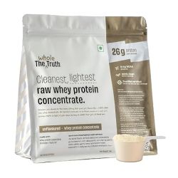 The Whole Truth: Whey Protein Concentrate Unflavoured 1 kg (2.2 lbs)  26g Protein per scoop  6.4g BCAA  100% Authentic Whey & No Adulteration  Clean and Light  Muscle Building  Vegetarian