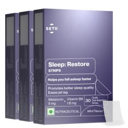 SETU: Sleep Restore Melatonin 5mg - 30 Orally Dissolving Strips (Pack of 3) | Plant Based 5 mg Melatonin | Promotes Relaxation & Sleep, Eases Jet Lag Strain, Non-Habit Forming | Tasty Mint Flavor