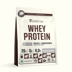 TruNativ: Whey protein powder | Blend with Isolate and Concentrate | 26g Protein | 6g BCAA | No added Sugar | Choco Crunch (907g / 2lbs)