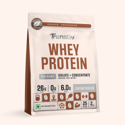 TruNativ: Whey protein powder | Blend with Isolate and Concentrate | 26g Protein | 6g BCAA | No added Sugar| Coffee Mocha (907g / 2lbs)