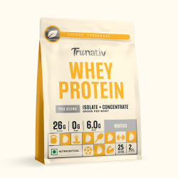 TruNativ: Whey protein powder | Blend with Isolate and Concentrate | 26g Protein | 6g BCAA | No added Sugar | Mango (907g / 2lbs)