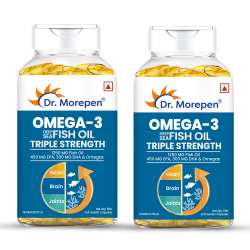 Dr. Morepen: Omega 3 Deep Sea Fish Oil Triple Strength for Healthy Heart, Brain & Joints, 1250mg with 900mg DHA & EPA - 60 Softgels Pack of 2