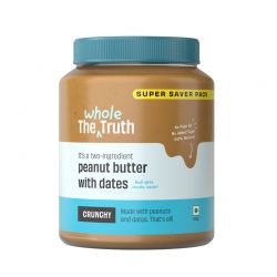 The Whole Truth: SuperSaver Peanut Butter With Dates (Sweetened)  925 g  Crunchy  No Added Sugar  No Artificial Sweeteners  No Palm Oil  Gluten Free  No Preservatives  100% natural protein source
