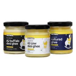 Hichkie: A2 Cow Desi Ghee |Buffalo Ghee | Cultured Ghee | Bilona Method | Lab Tested | Pack of 3 |100ml